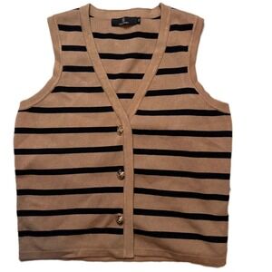 Lillusory Striped Knit Vest Top XS Sleeveless Button Up Sweater Tank Brown Black